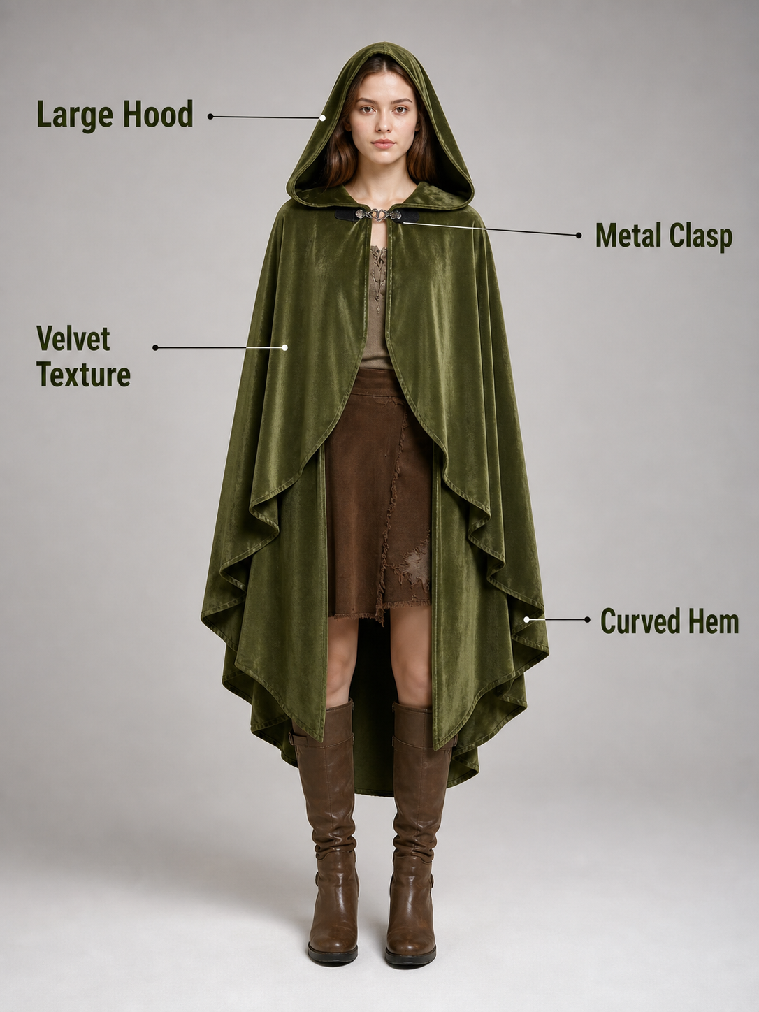 Green Costume Cloak with a Large Hood