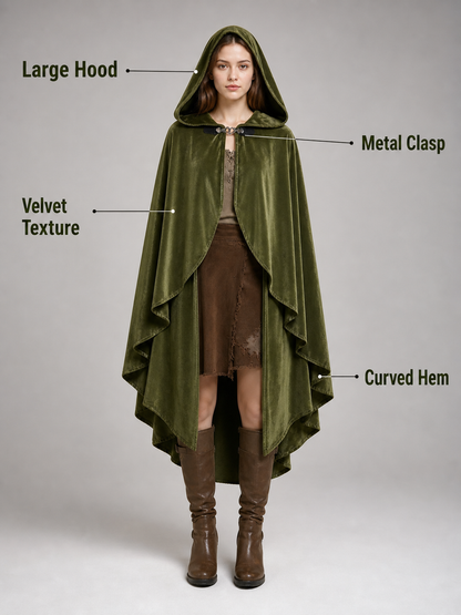 Green Costume Cloak with a Large Hood