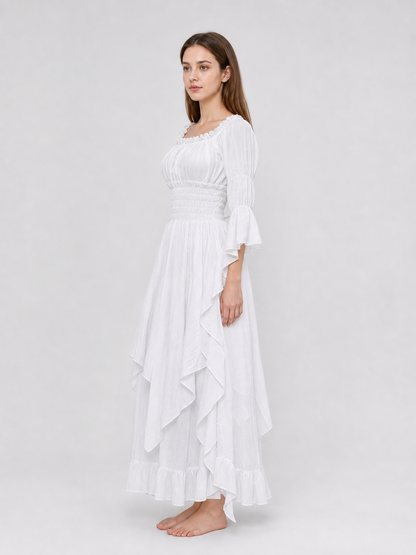 Long Dress with Lace Sleeves and Ruffles