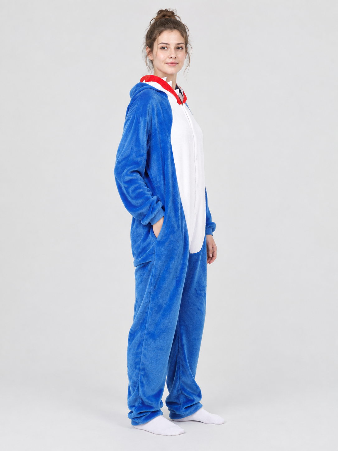Blue Flannel Hooded Pajama Jumpsuit