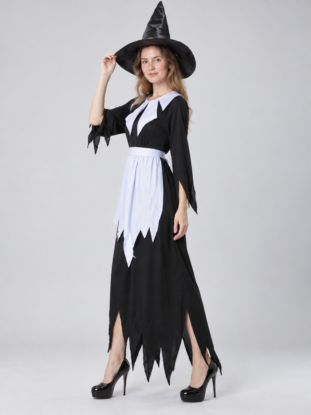Witch Halloween Costume with Black Dress and Hat