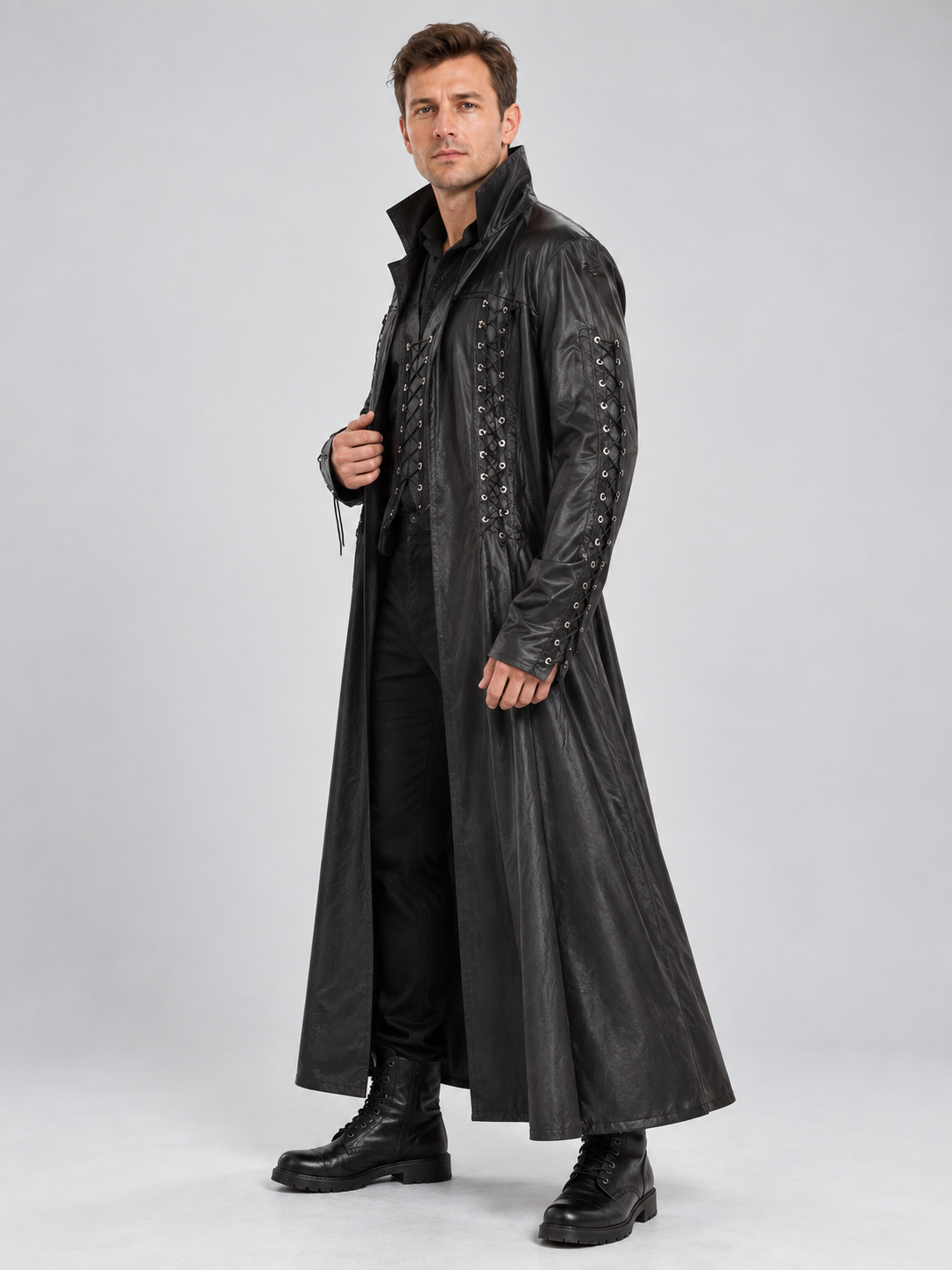 Black Long Lace-Up Vampire Costume for Halloween