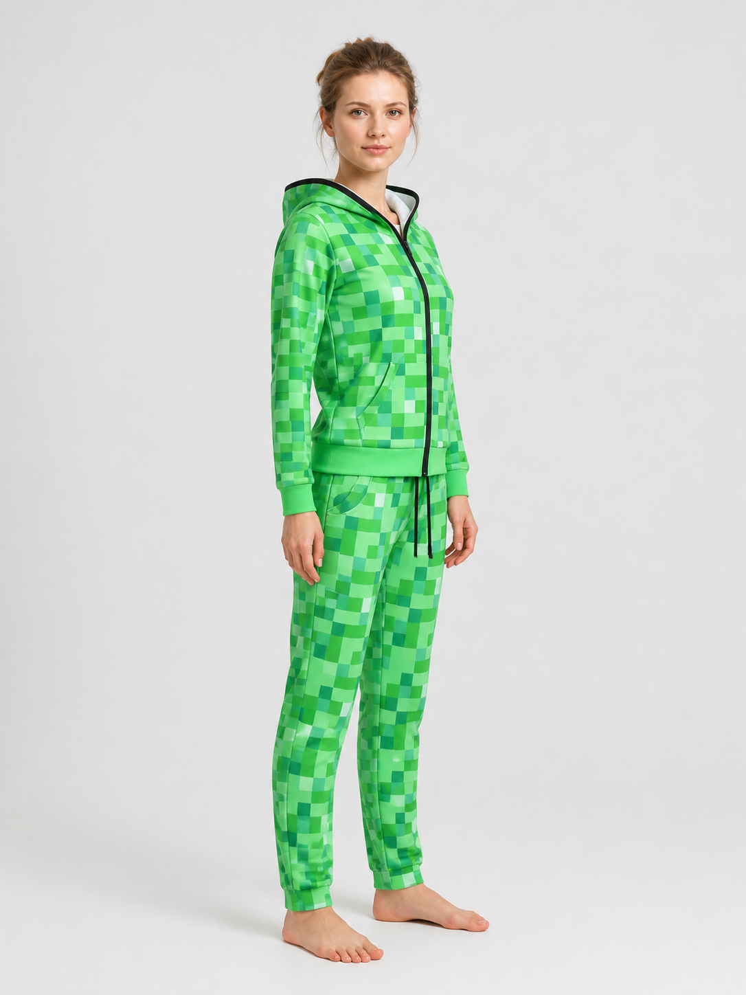 Minecraft Costume: Zip-Up Hoodie and Pants, Pixelated side view