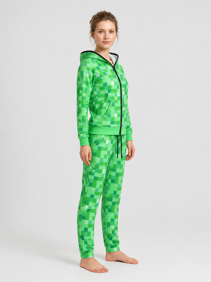 Minecraft Costume: Zip-Up Hoodie and Pants, Pixelated side view
