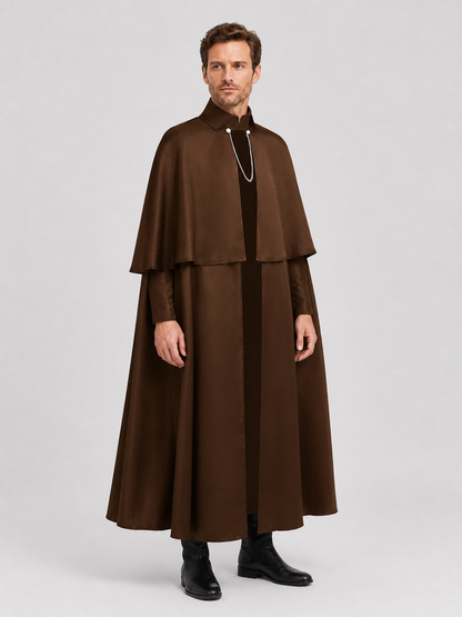Brown Gothic Cloak with Chain for Cosplay and Halloween side view