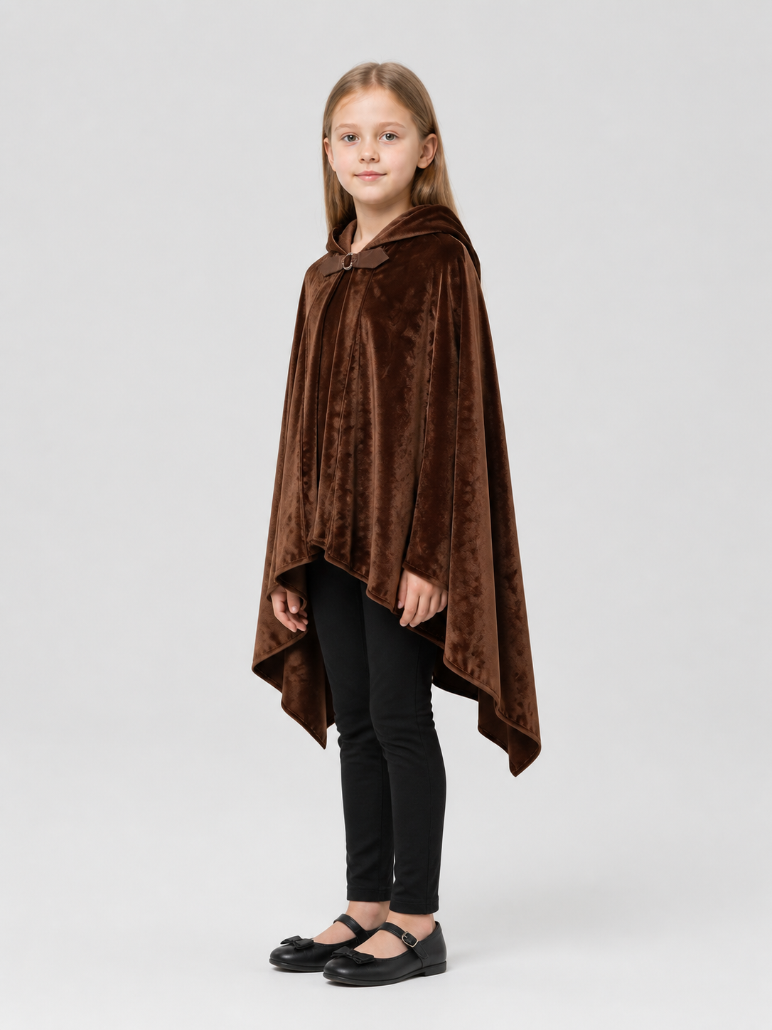 Brown Hooded Cloak Cape with an Asymmetrical Hem side view