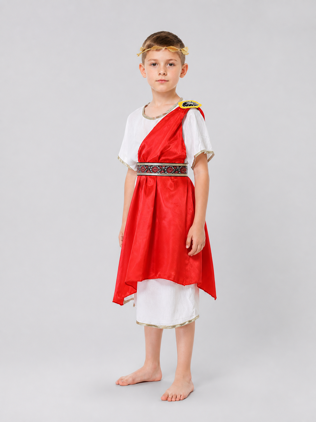 Ancient Rome–Style Costume with Tunic and Red Cape side view