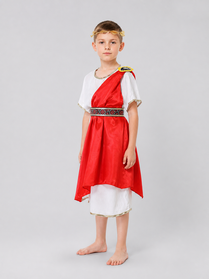 Ancient Rome–Style Costume with Tunic and Red Cape side view