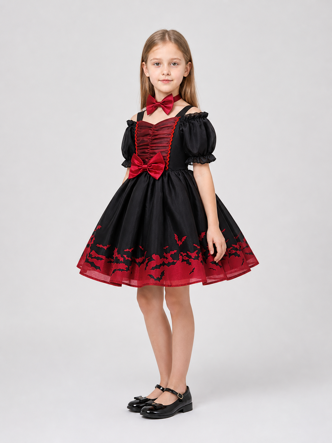 Princess Dress with Bats, Red and Black side view