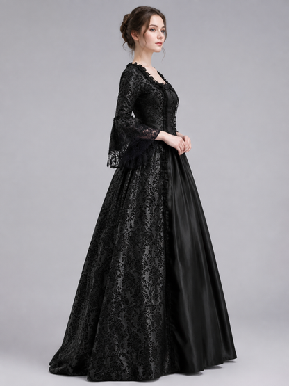 Floor-Length Medieval Dress with Lace and Lacing side view