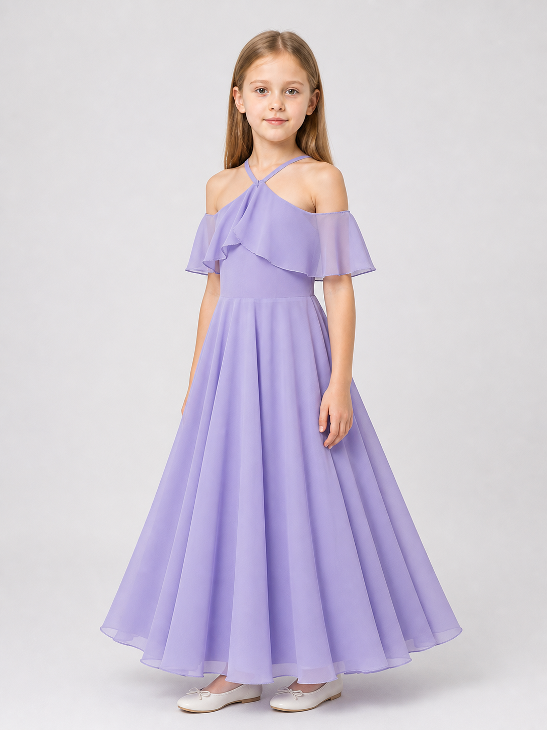 Lavender Chiffon Princess-Style Girls' Dress side view