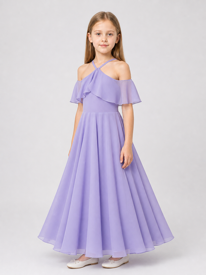 Lavender Chiffon Princess-Style Girls' Dress side view