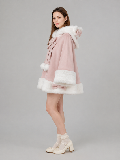 Soft Pink Hooded Cape with Bows and Ears side view