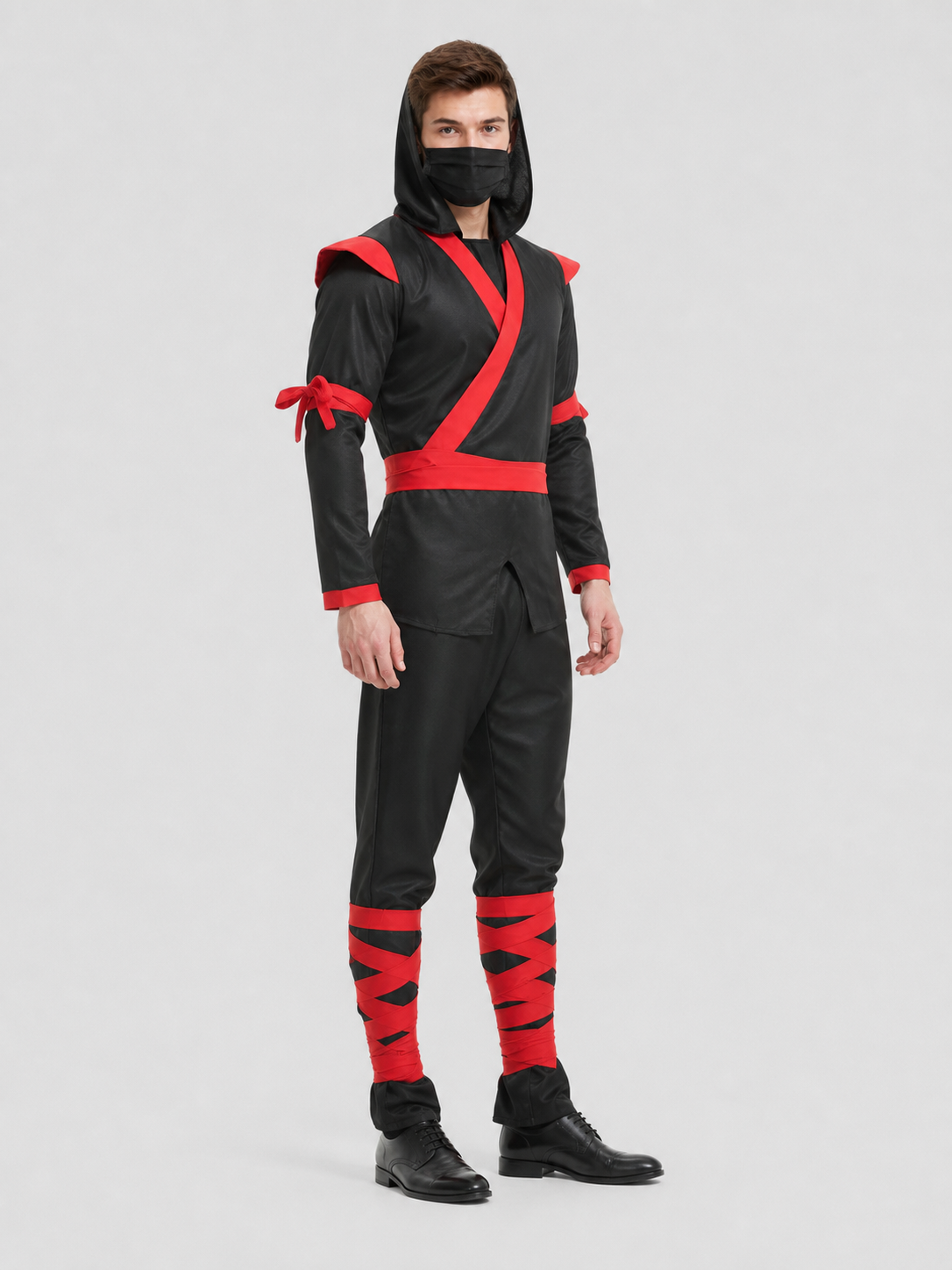 Hooded Ninja Costume, Black and Red, M–XL side view