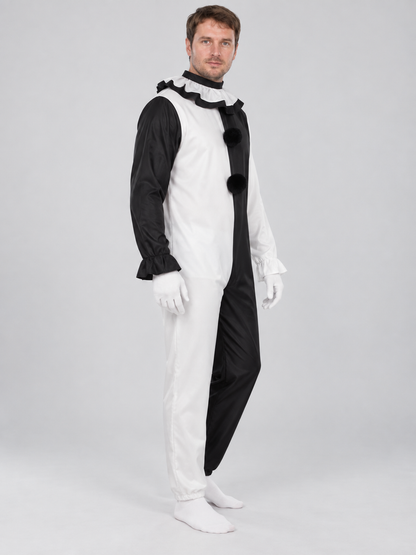 Black and White Clown Costume for Cosplay with Jabot and Pom-Poms