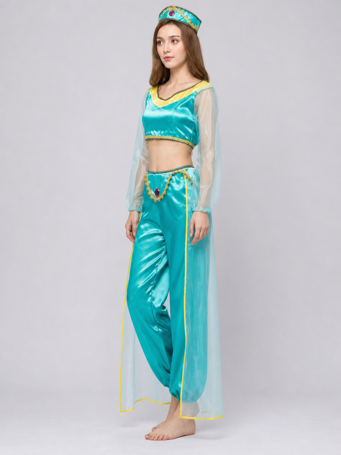 Cosplay Costume: Top, Pants, and Headpiece side view