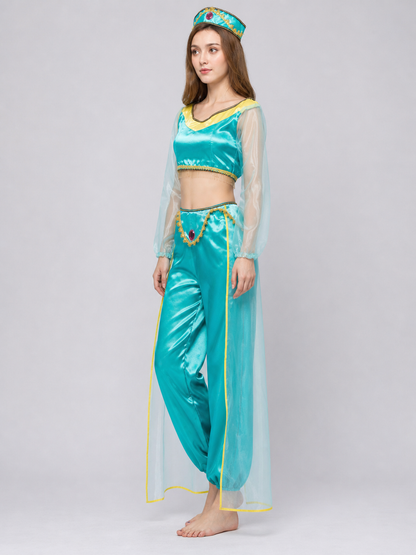 Cosplay Costume: Top, Pants, and Headpiece side view