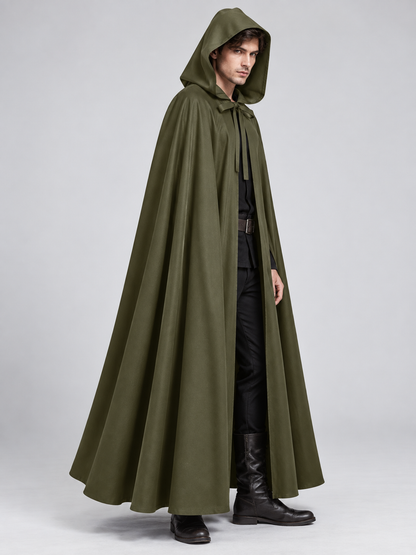 Army Green Long Hooded Cloak Cape 130 cm