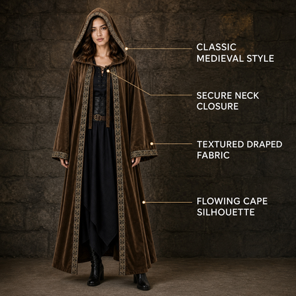 Long Hooded Robe, Brown, Loose Fit side view 9