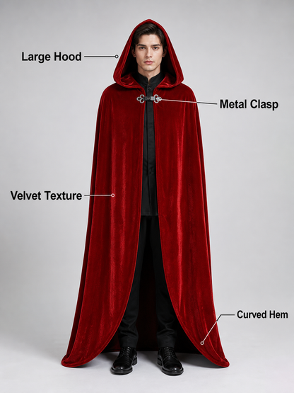 Red Velvet Cape with Feather Trim
