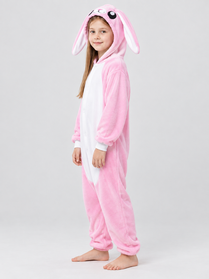 Pink Flannel Kigurumi Pajama with Bunny Ears