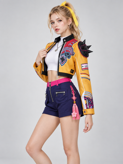 Cosplay Costume: Top, Yellow Zip-Up Jacket, Shorts