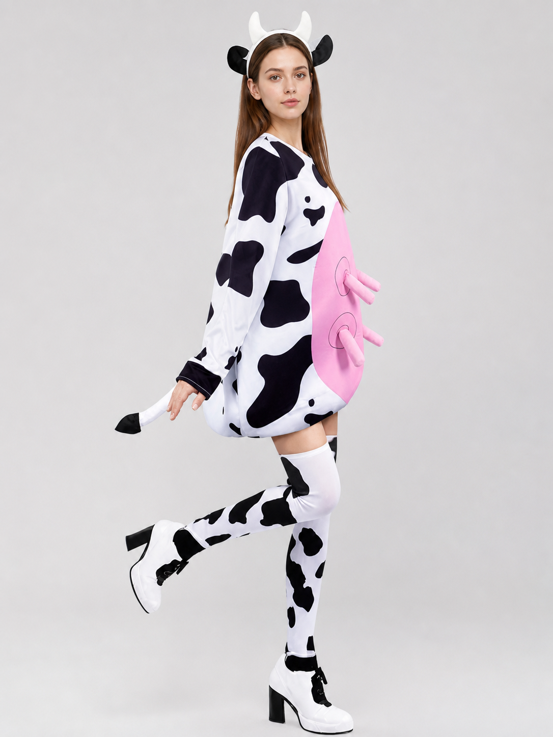 Adult Cow Costume with Headband, Tail, and Leg Warmers
