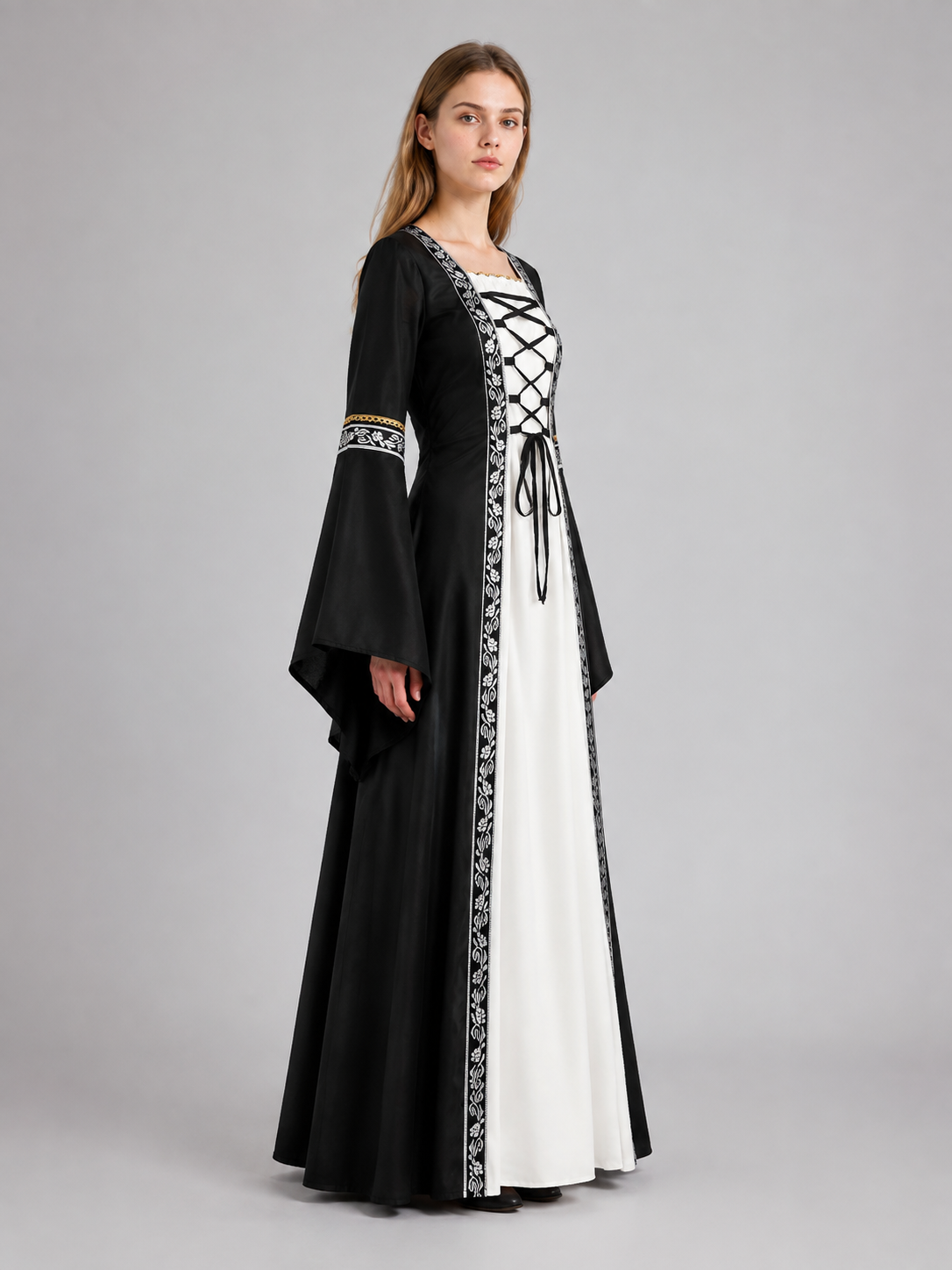 Black Medieval Dress with White Panel side view