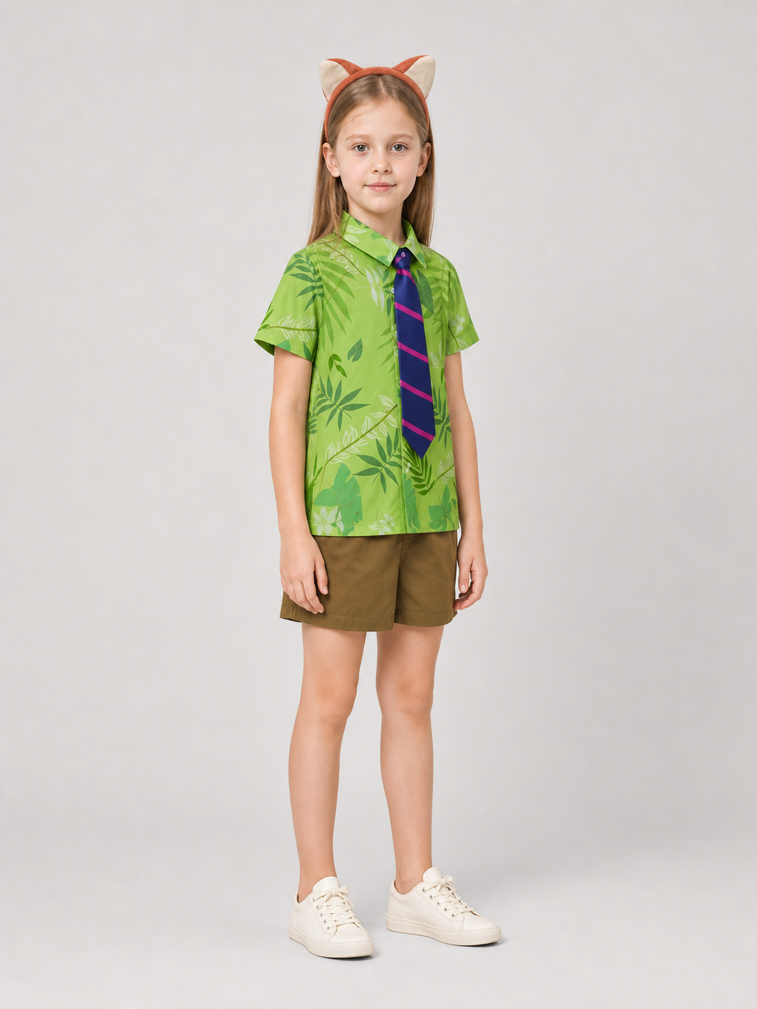 Nick from Zootopia Costume: Leaf-Print Shirt and Shorts side view