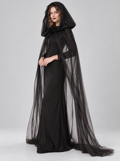 Vampire Halloween Costume with Hood and Mesh, Black