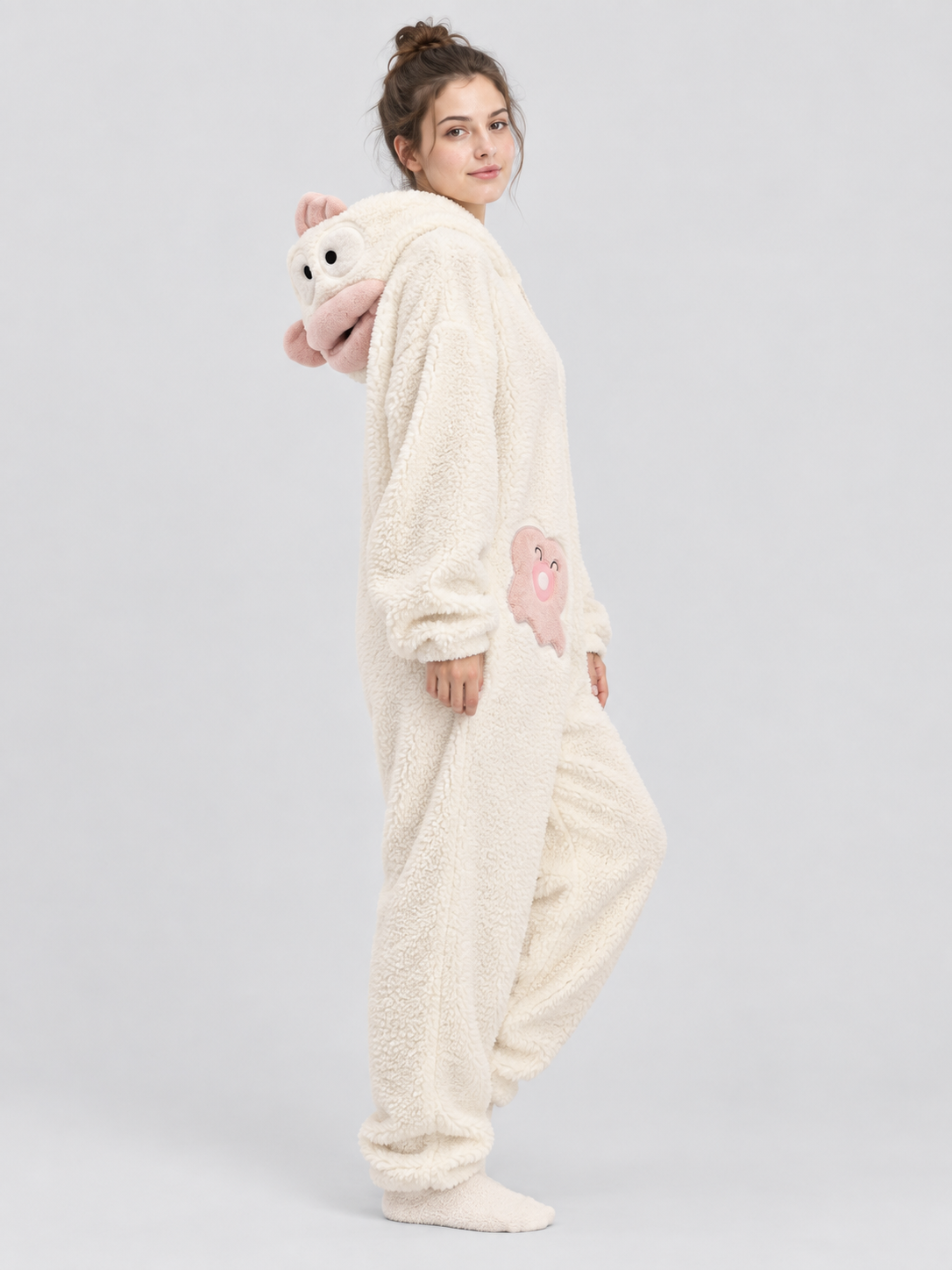 Coral fleece hooded pajama jumpsuit with ears