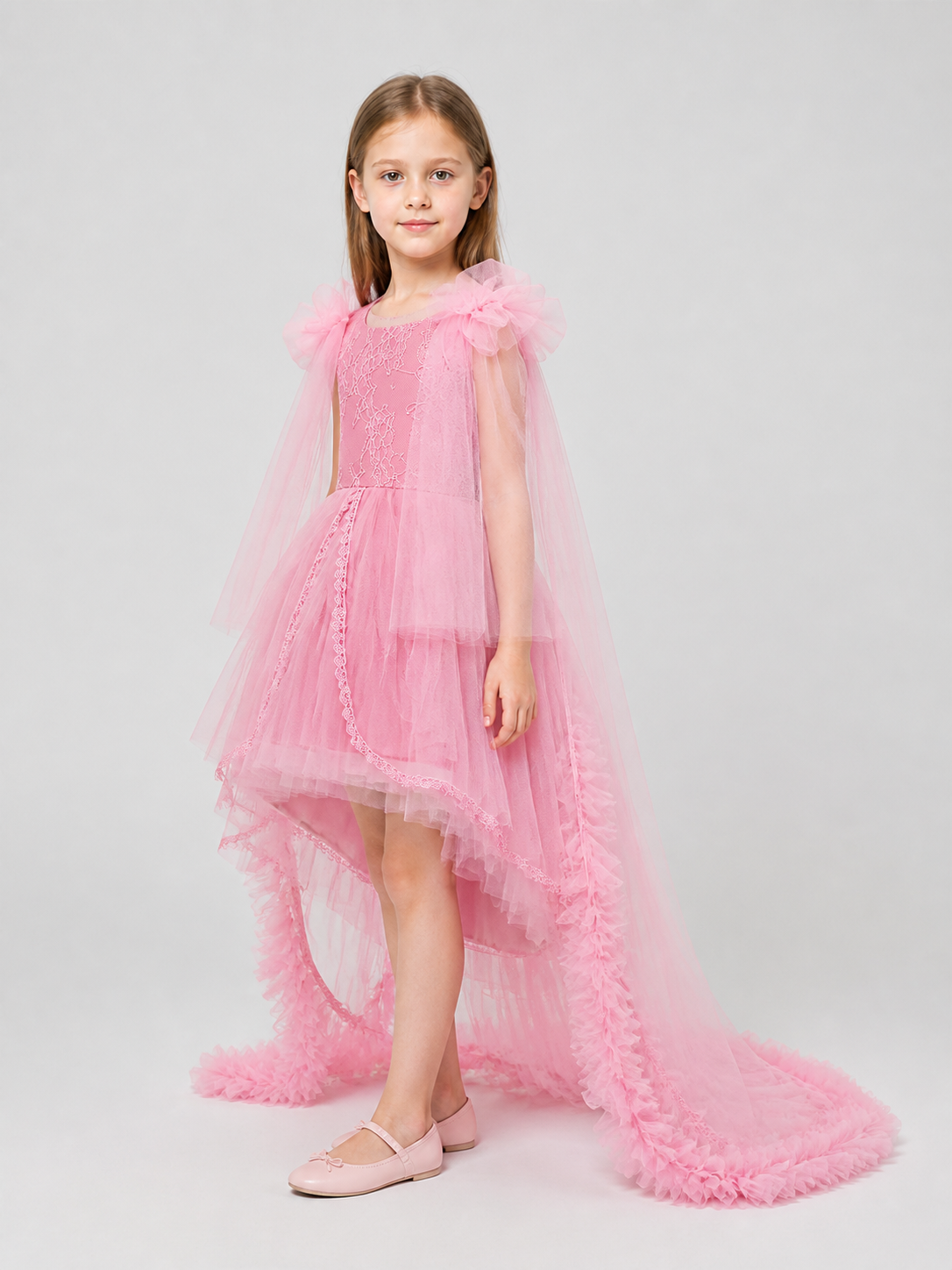 Princess Dress with Lace, Tulle, and a Train side view