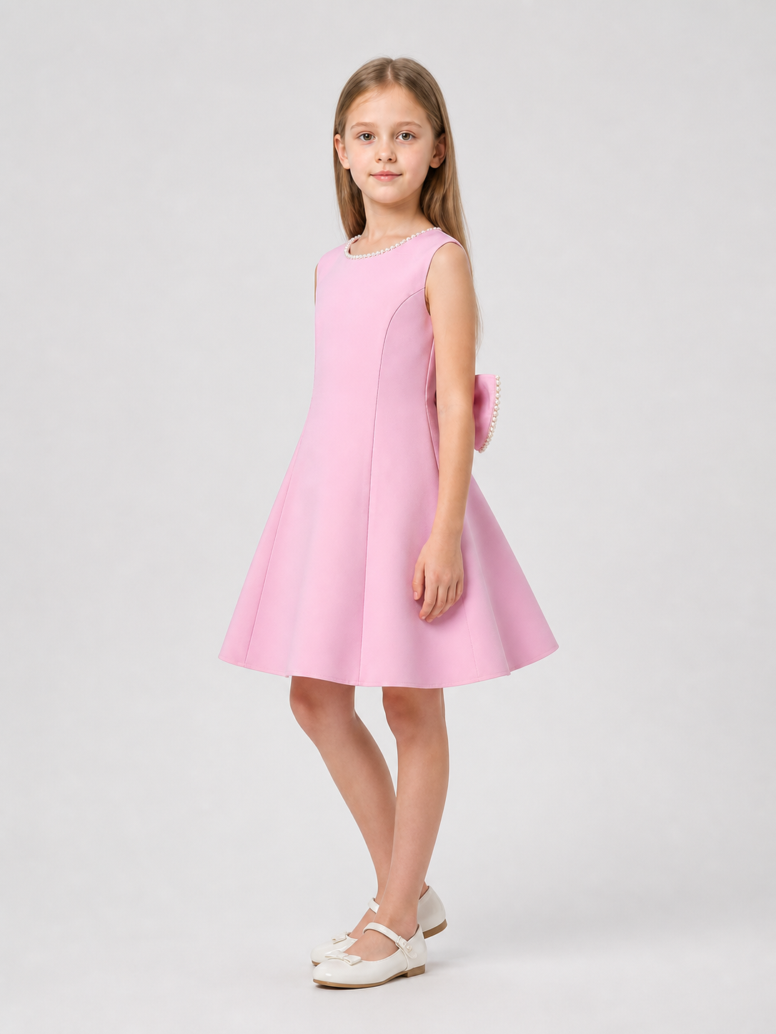 Pink Princess Dress with Pearl Decoration side view