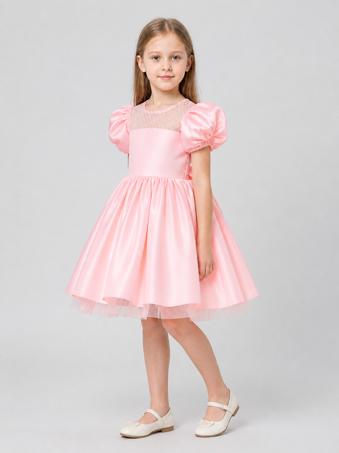 Children's Princess Dress, Full Skirt, Puff Sleeves side view