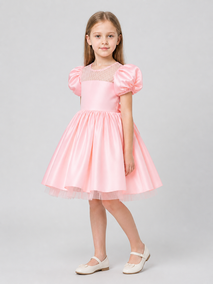 Children's Princess Dress, Full Skirt, Puff Sleeves side view
