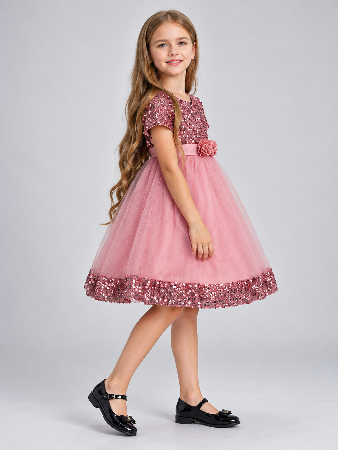 Dusty Pink Sequin Girls' Party Dress