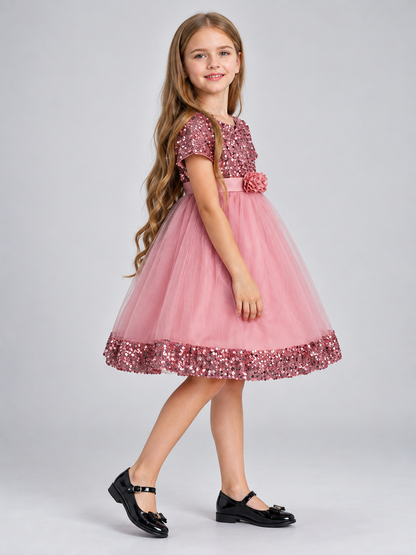Dusty Pink Sequin Girls' Party Dress
