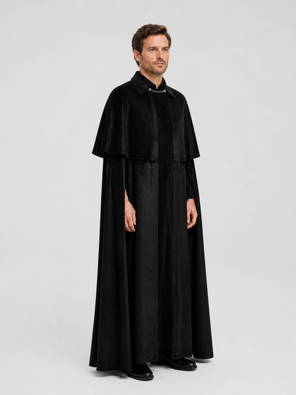 Black Cape Cloak with Collar and Closure for Cosplay side view