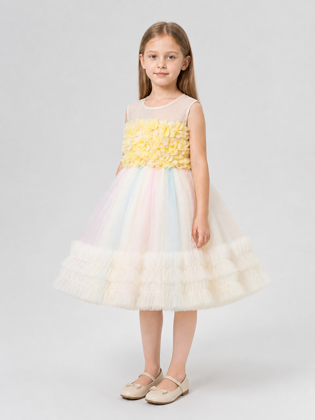 Girls' Full Princess Dress with Flowers and Tulle side view