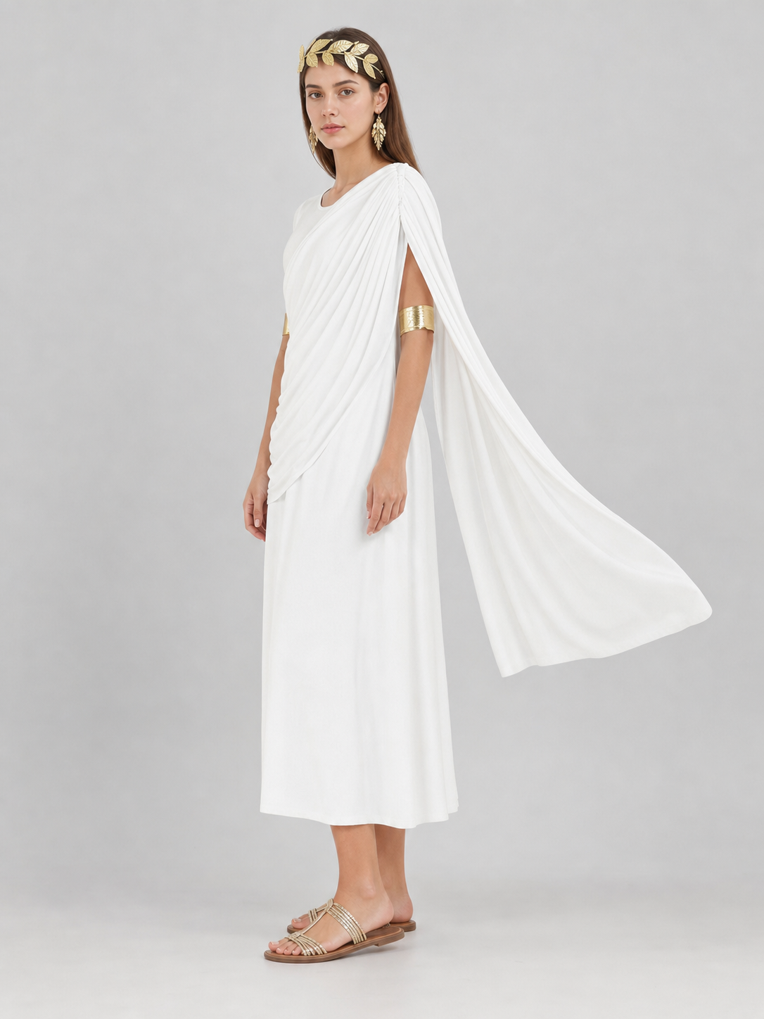 White draped dress with flowing train product view 37