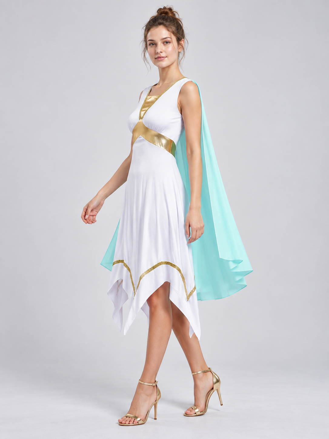 Antique-Style Carnival Dress with Gold Trim