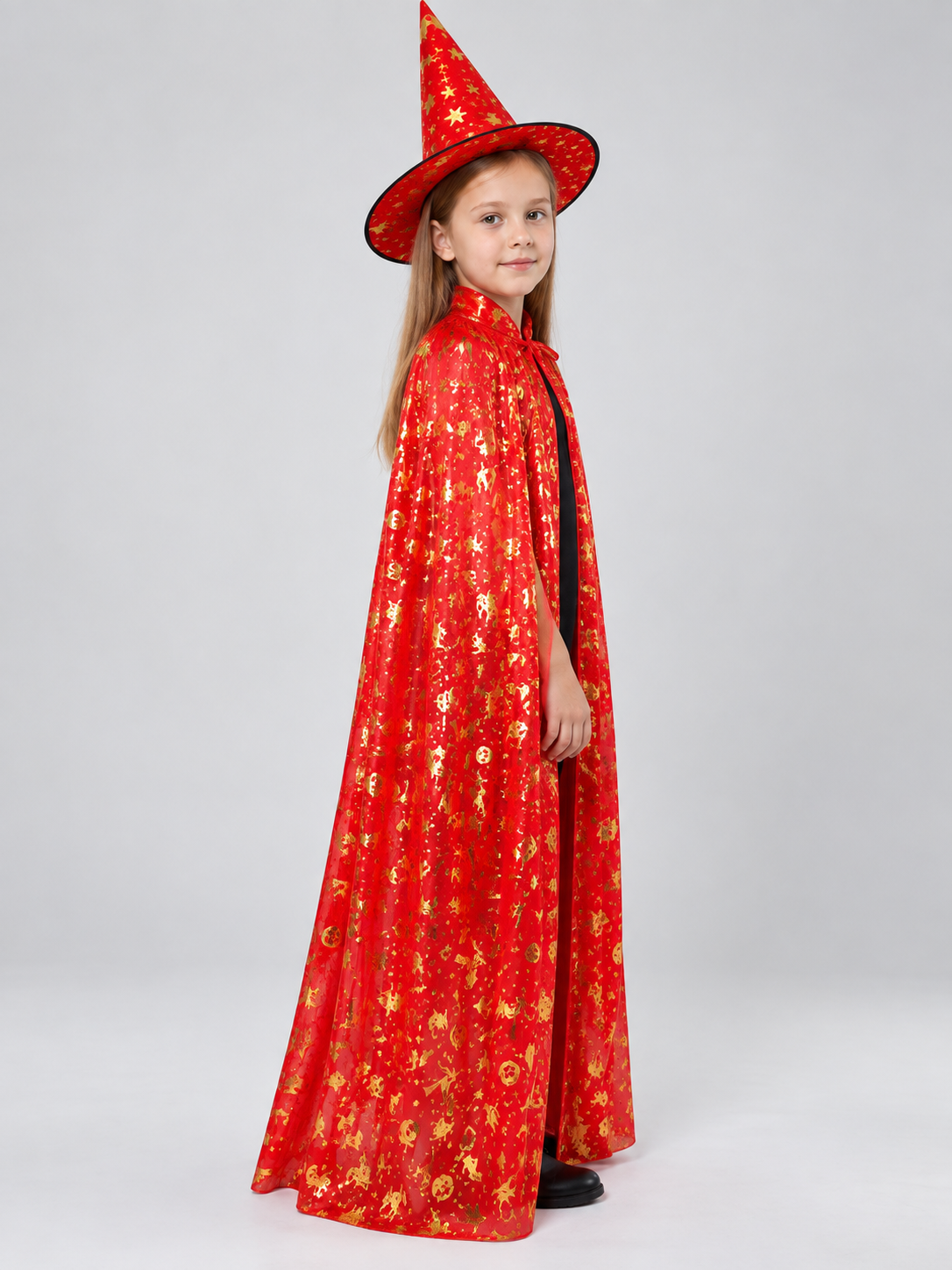 Carnival Costume: Red Cape and Hat with Print