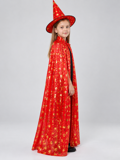 Carnival Costume: Red Cape and Hat with Print