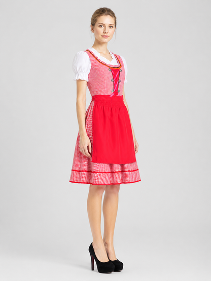Bavarian Traditional Dress, Red Plaid, with Apron side view