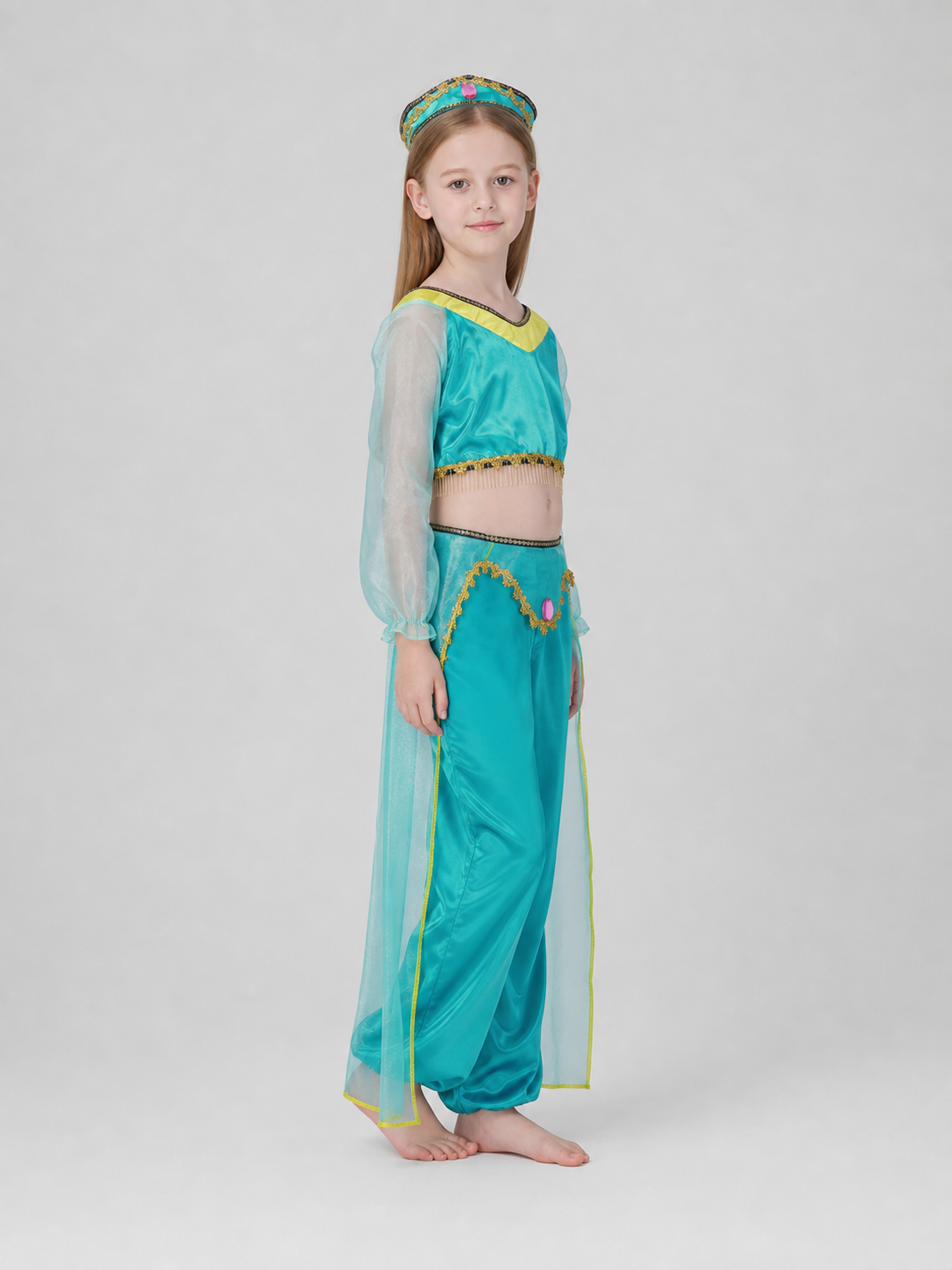 Children's dance costume, green, with headband