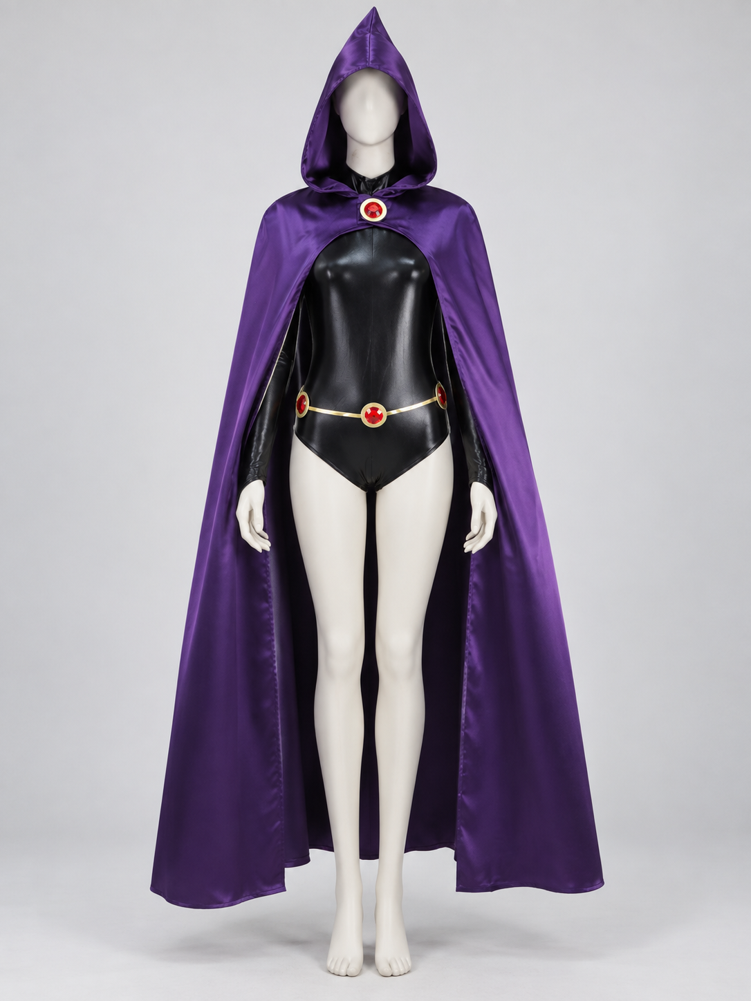 Raven Cosplay Costume with Purple Cape side view