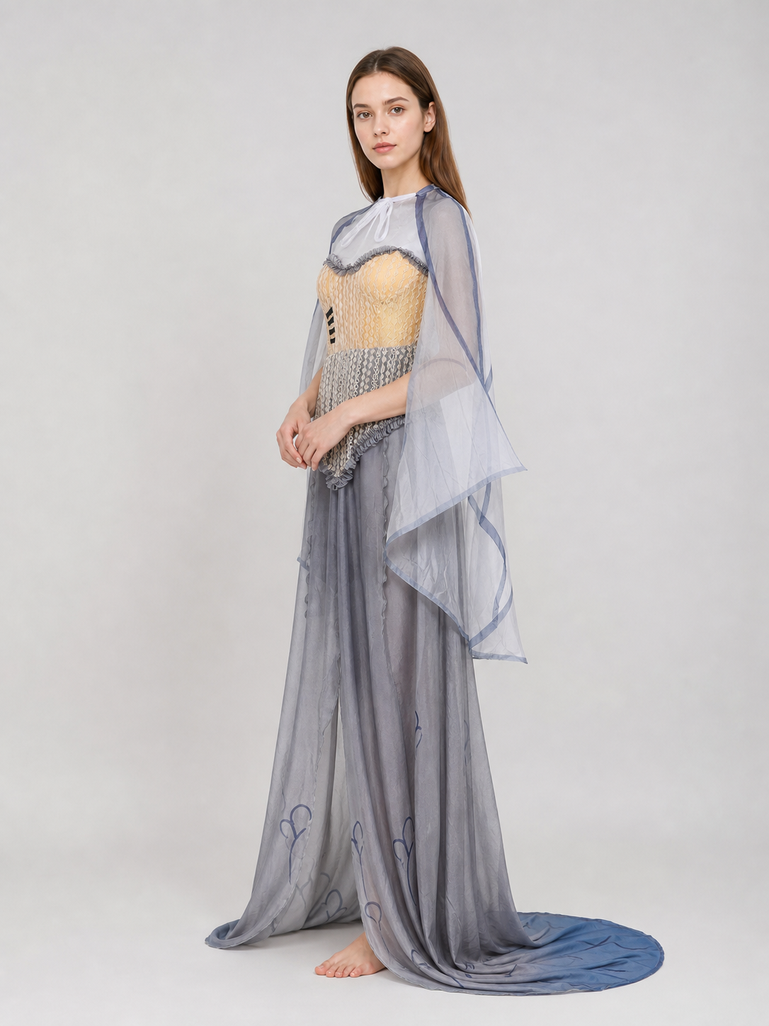 Gothic Vampire Costume with Corset and Cape side view