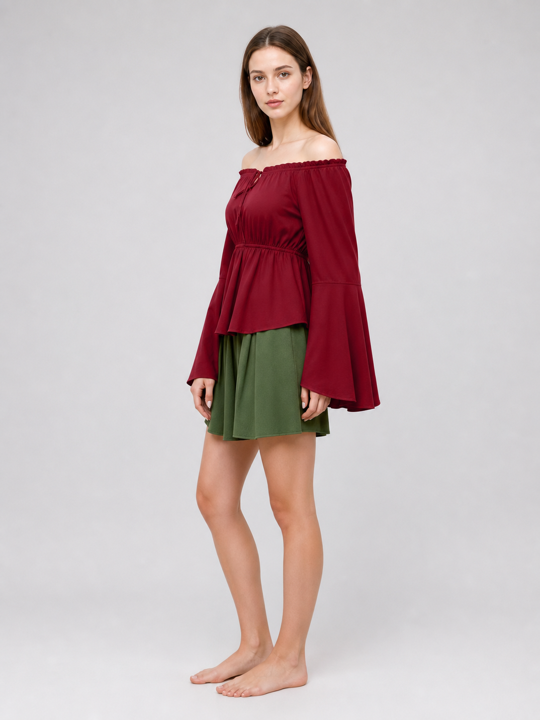 Off-the-Shoulder Blouse with Flared Cuffs