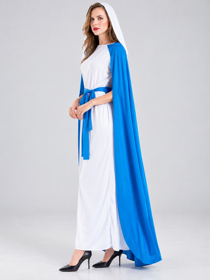 Carnival Costume with White Dress and Blue Cape