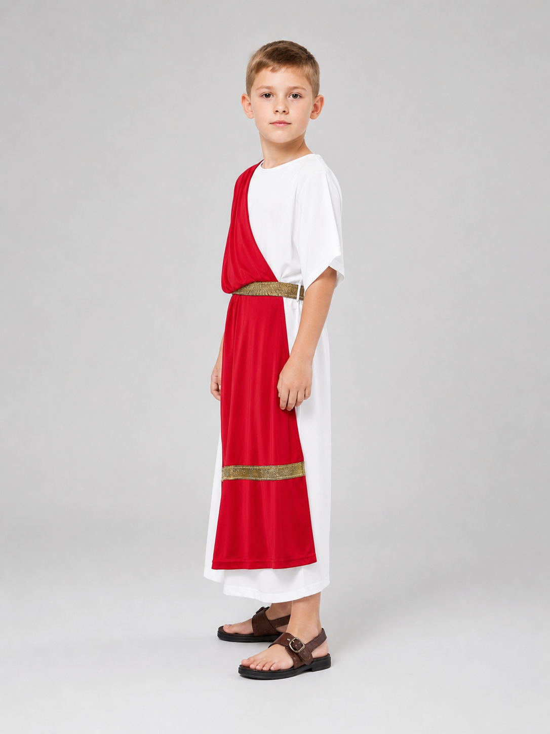 Ancient Greek Costume with Red and Gold Ribbons side view 3